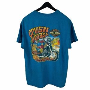 Mens Y2K Harley Davidson Motorcycles Myrtle Beach Biker Blue Shirt Size L